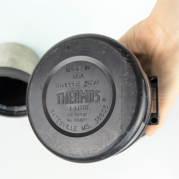 Vintage Thermos 1 Liter Black Stainless Steel Insulated Bottle Stopper #650 - Picture 6 of 9